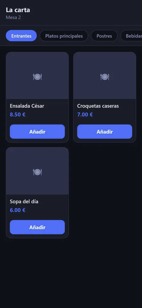 Carta QR que el cliente abre desde su móvil